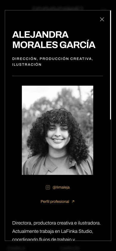 Perfil móvil de Alejandra Morales García con retrato, biografía y enlaces