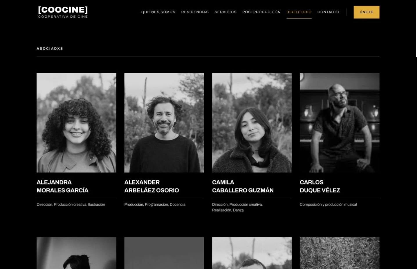 Directorio de Coocine en escritorio: cuadrícula de retratos y oficios de sus integrantes
