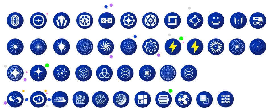 Alternative symbols and compositions explored for the shared AI-sector mark family