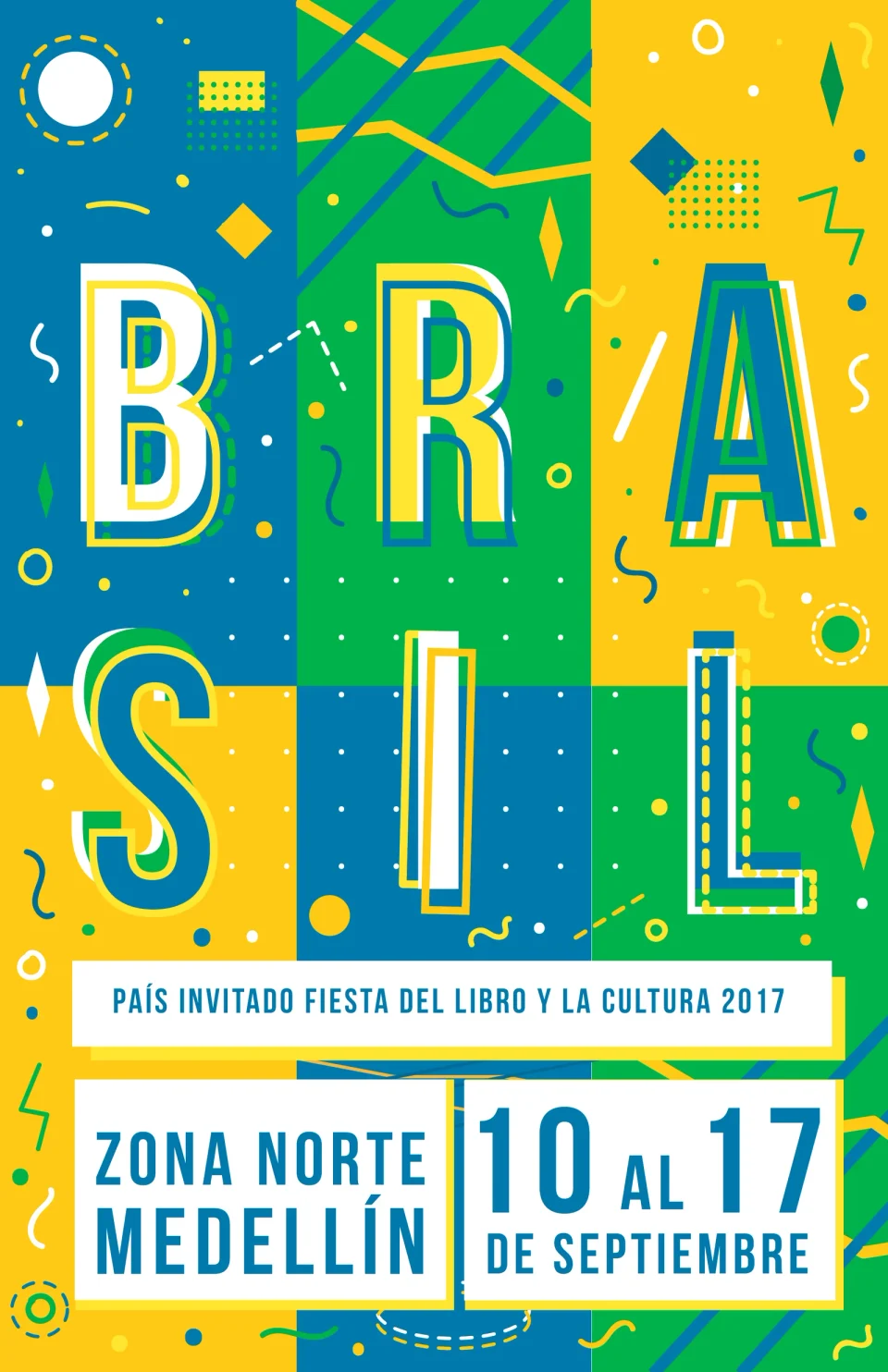 The Brazil guest-country poster: hand-lettered BRASIL among icons and patterns
