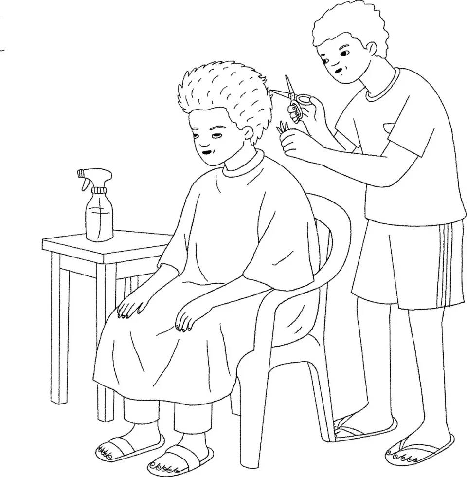 Line sketch: street haircut