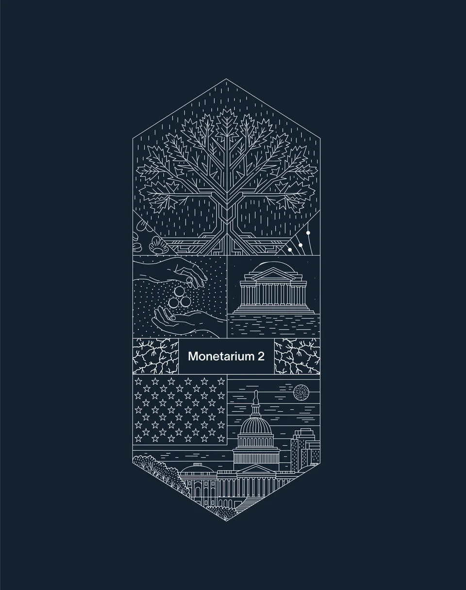 Monetarium 2025 composition: oak, monuments, hands, stars and cubes