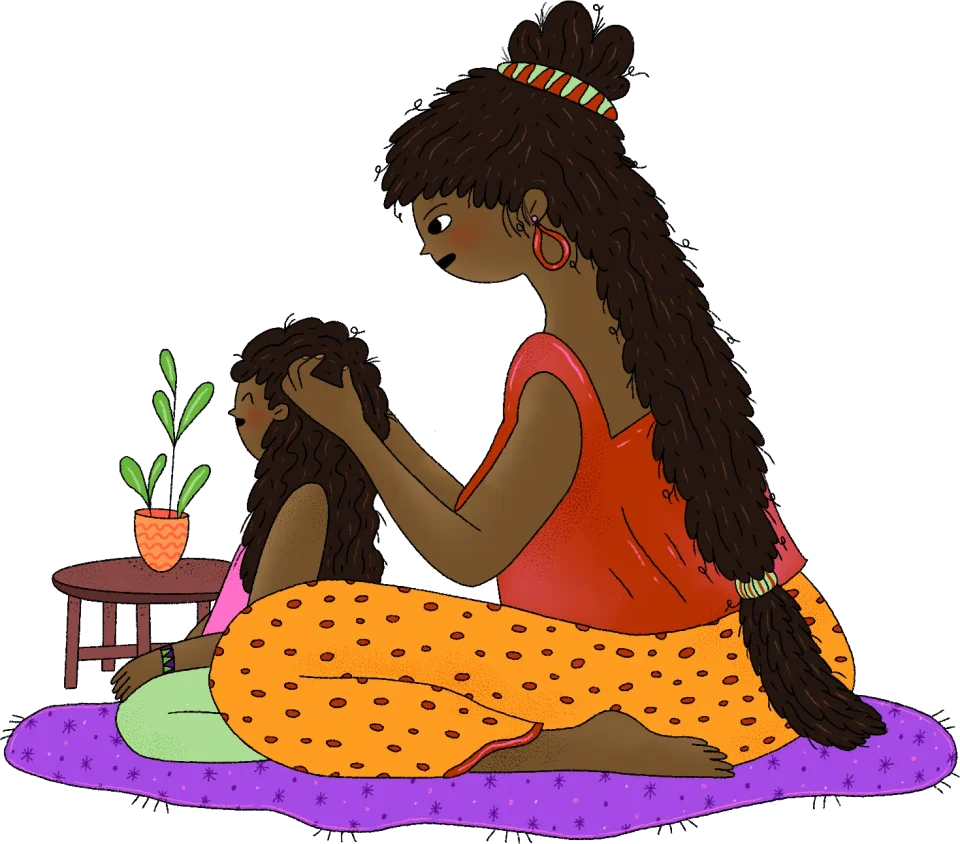 Mother braiding her daughter’s hair, for the Canva Represents Colombia collection