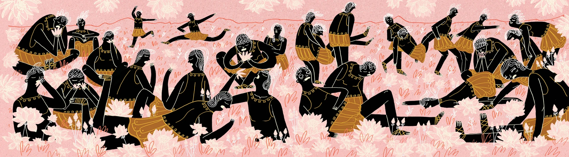 The land of the Lotus-eaters: a frieze of figures among white lotus flowers